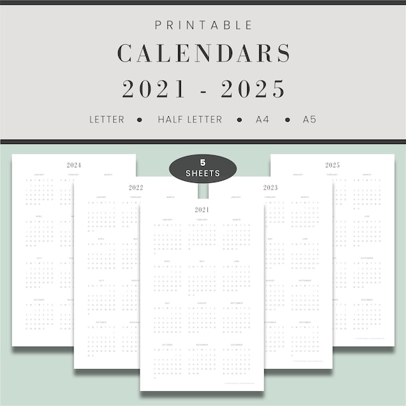 2021 2025 Printable Calendars Etsy