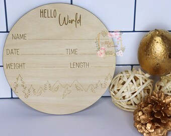 Baby Name Sign, Hello World Wooden Birth Announcement Sign, Hospital Newborn Photo Prop, Baby Shower Gift, Hello World Sign Shower Gift