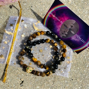 8mm Natural Golden Obsidian And Tiger’s Eye. Protection Bracelet. Chakra. Couple’s Gift, Meditation. Stretch Bracelet, Black Friday Sale