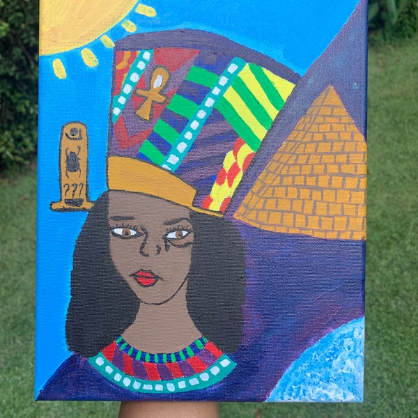 Peinture égyptienne nuit et jour, peinture à la main, peinture acrylique, peinture unique, Mois de l’histoire des Noirs