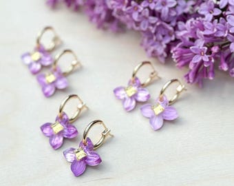 Lilac Hoop - Hand Painted - Spring Blooms Acrylic Earrings