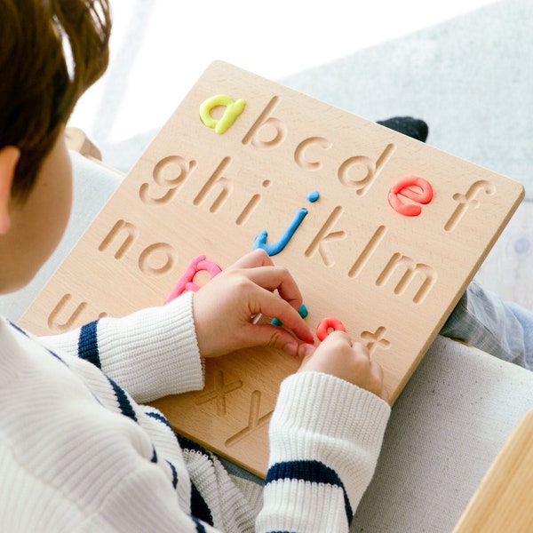 BLUE GINKGO Alphabet Tracing Board - Reversible Wooden ABC Learning & Education Aid - Montessori Toys for Toddlers