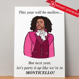Carte imprimable Hamilton inspirée, Thomas Jefferson, carte d'anniversaire Hamilton, carte Daveed, carte hamilton numérique, cadeau musical hamilton, jeu