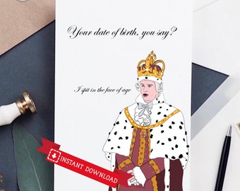 Carte Hamilton imprimable, carte King George, carte d’anniversaire Hamilton, carte roi Hamilton, carte d’anniversaire roi George, carte d’anniversaire du roi hamilton
