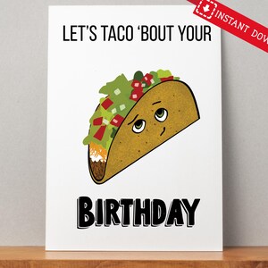 Printable Funny Birthday Card, Taco Birthday Card, Digital Bday Card ...