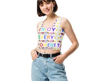 Top corto por sublimación, camiseta corta de corte y confección, top corto con estampado integral, moda femenina estética