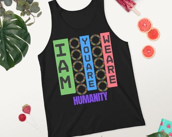 Camiseta sin mangas "La humanidad por encima de todo" | Camiseta sin mangas con cita inspiradora | Camiseta minimalista de verano | Ropa de unidad y bondad