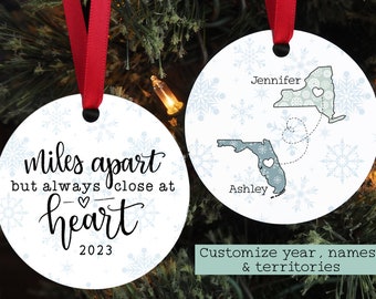 Miles Apart But Close At Heart - Long Distance Friendship Ornament - Best Friend Christmas Gift