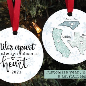 Long Distance Friendship Ornament - Miles Apart But Close At Heart - 3 States - Best Friend Christmas Gift