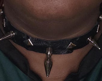 Genuine Ostrich Leather Spike Choker Necklace