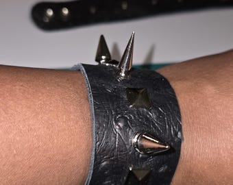 Genuine Ostrich Leather Spike Bracelet