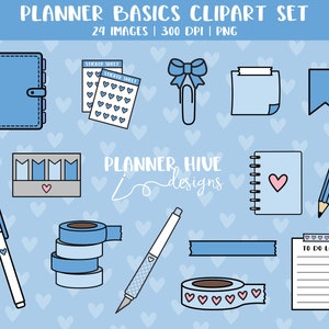 Planner Basics Clipart Blauw | Planner Doodle | Planner Sticker Pictogrammen | Leuke illustraties | PNG voor commercieel gebruik | Planner Hive Ontwerpen