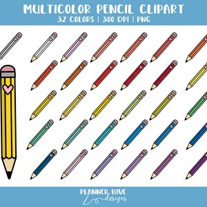 Veelkleurige potloodclipart | Pictogram Potlood | Potlood doodle | Planner Sticker Graphics | Commercieel gebruik | Planner Hive Ontwerpen
