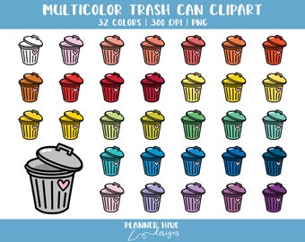 Trash Can Clipart | Trash Can Icon | Planner Graphics | Commercial Use | 32 PNG Files | Planner Hive Designs