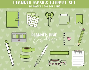 Planner Basics Clipart Green | Planner Doodle | Sticker Graphics | Commercial Use PNG | Planner Hive Designs