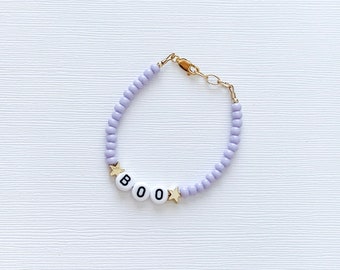 Beaded baby bracelet- BOO- toddler bracelet- adult bracelet- Halloween bracelet- gold filled jewelry