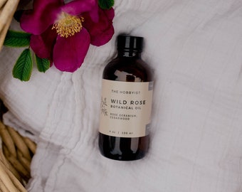 Body Oil with Essential Oil Blend 'Wild Rose', Vegan Skincare with Coconut and Rose Oil, Massage Oil