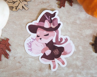 Fox Witch Sticker, 3" Die-Cut Glossy Sticker, Cute Art