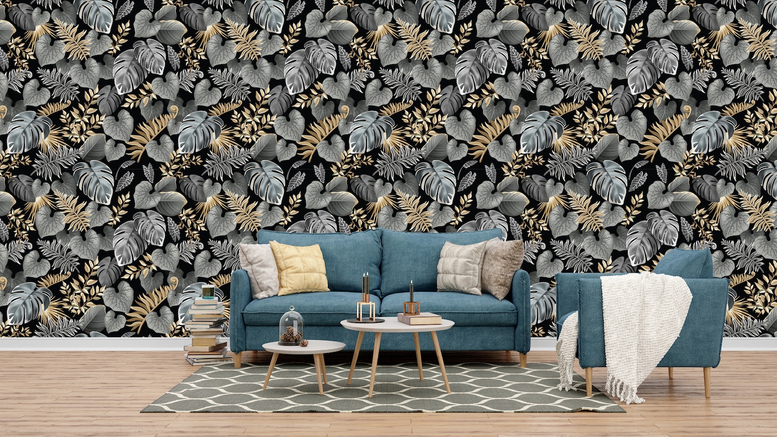 Grey and Gold Leaves Wallpaper 2 PACK Self Adhesive | Etsy