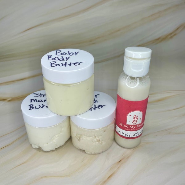 Sample Baby & Mama Skincare Kit/Wiegemütze/Stretch Mark Butter/trockene Haut/Schwangerschaftsgeschenk/Baby Shower Geschenk/Mama Geschenk/