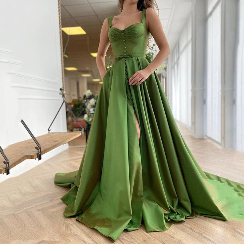 Green Satin Prom Dress/ Graduation Party Dress/ Bridesmaids - Etsy
