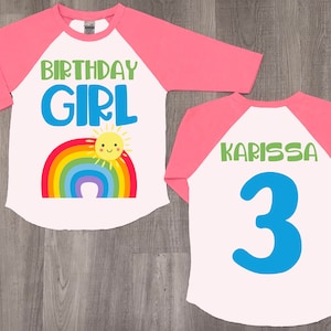 Rainbow Birthday Girl Shirt: Custom Personalized Raglan Tee