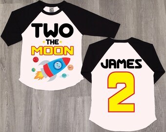 Two the Moon 2nd Birthday Shirt: Space Rocket Tee
