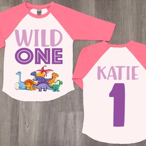 Wild One Dinosaur 1st Birthday Shirt: Raglan Tee