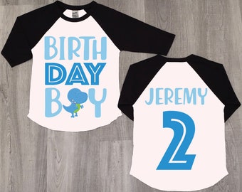 Dinosaur Birthday Boy Raglan Shirt: Custom Kids T-Shirt
