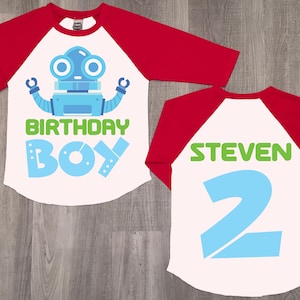 Robot Birthday Boy Shirt: Custom 2nd Birthday Raglan Tee