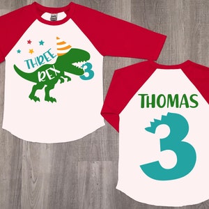 Three Rex Dinosaur 3rd Birthday Raglan Shirt