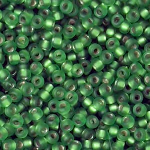 Green | 15/0 Japanese Seed Beads | Matte, Silverline | Miyuki | 3.5g & 7.0g Bags (SKU: 15-Miyuki-16F)