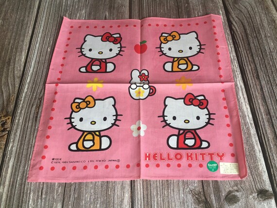 1989 Sanrio Hello Kitty Napkin Hankie Kawaii Retro Japan 80s 90s Kids Handkerchief Fabric Square
