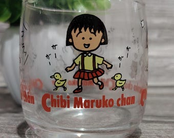 Vintage Chibi Maruko-chan Glass Cup Japanese Anime Retro