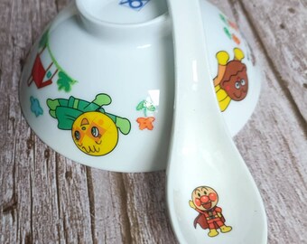 Vintage Anpanman Bowl Lepel Set Japans Anime Servies Collectible Collectible