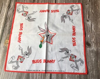 Vintage 1981 Bugs Bunny Handkerchief Japan Warner Bros Cotton Collectible