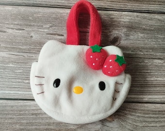 Vintage Hello Kitty Plush Mini Tote Bag Sanrio Japan Strawberry Design