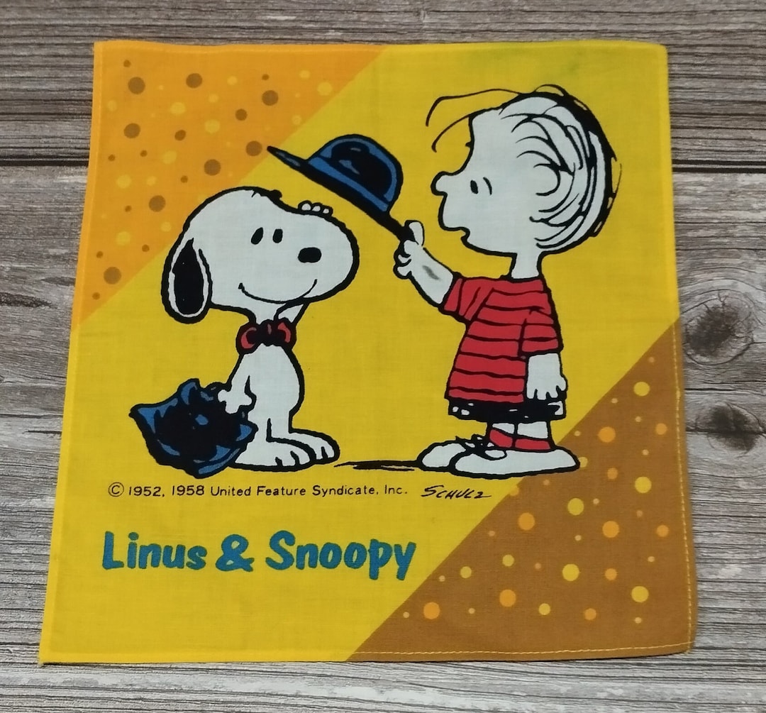 Linus Gift Vintage Linus & Snoopy Handkerchief 1958 Peanuts Schulz Yellow Comic ...
