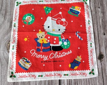 Vintage Hello Kitty Christmas Handkerchief 1992 Sanrio Japan Collectible