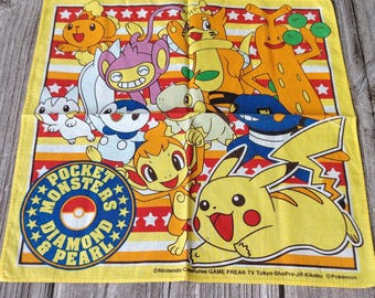 Vintage Pokemon Diamond Pearl Handkerchief Pikachu Nintendo Anime Cloth