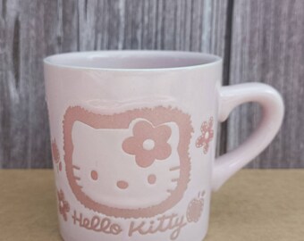Vintage 1996 Hello Kitty Mug, Pink Embossed Sanrio Ceramic