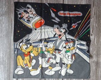 Vintage Walt Disney Handkerchief Club Mickey Mouse Hanky Hankie Space Cosmos Goofy Donald Duck Pluto Black White