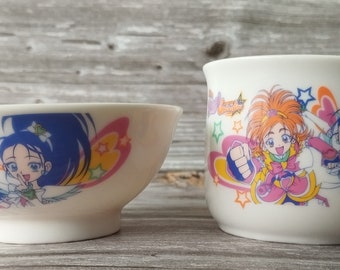 Vintage Pretty Cure Mug & Bowl Set: 2000s Anime Kids Dishware