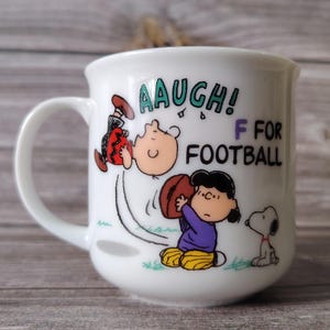 Vintage Snoopy Mug F for Football Japan Peanuts Cup 1990s | Cute Retro Ceramic Coffee Mug