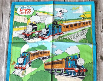1996 Thomas Train Handkerchief Vintage Japanese Cartoon Cotton Cloth