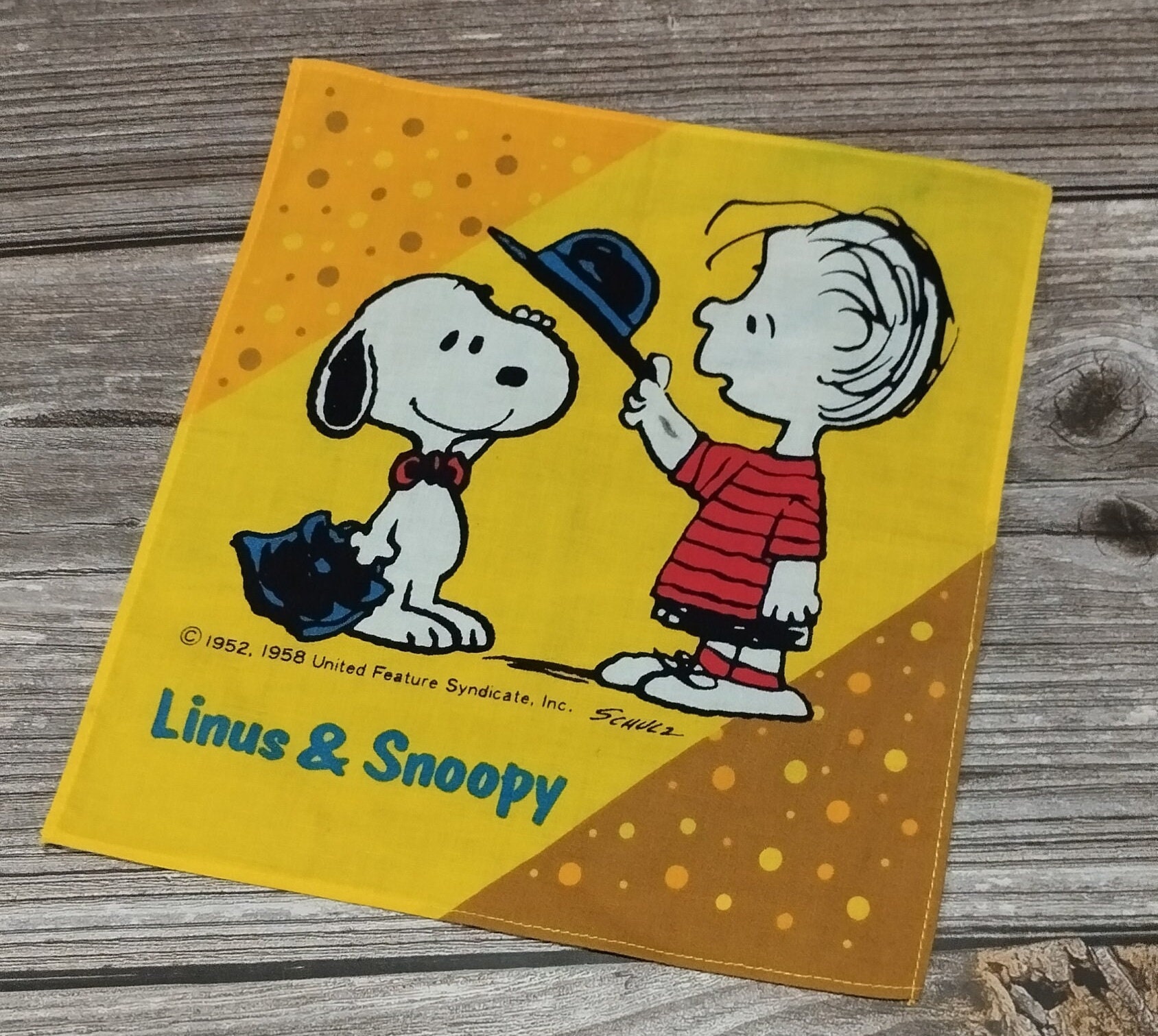 Linus Gift Vintage Linus & Snoopy Handkerchief 1958 Peanuts Schulz Yellow Comic ...