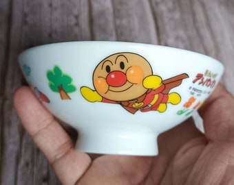 Vintage 1990s Anpanman Bowl Spoon Set Japanese Anime Ceramic Collectible