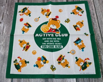 Fun Come Alive Vintage Handkerchiefs Hanky Hankie Sanrio 80s Bear playing tennis