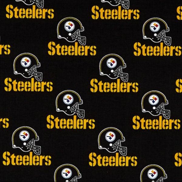 Pittsburg Steelers Print Fabric Sold By The Fat Quarter, 1/2 Yard, and 1 Yard. For Quilts, Decor, & Many More Sewing Projects. 100% Cotton