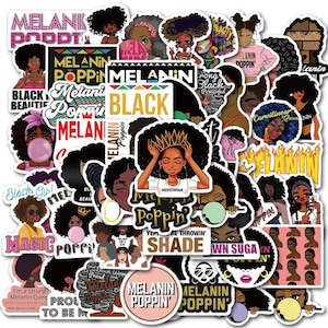 50 Pieces Beautiful Black Girl Magic/Melanin Poppin Vinyl Waterproof Stickers. Stickers For Tumblers, Lab Tops, Instruments etc.